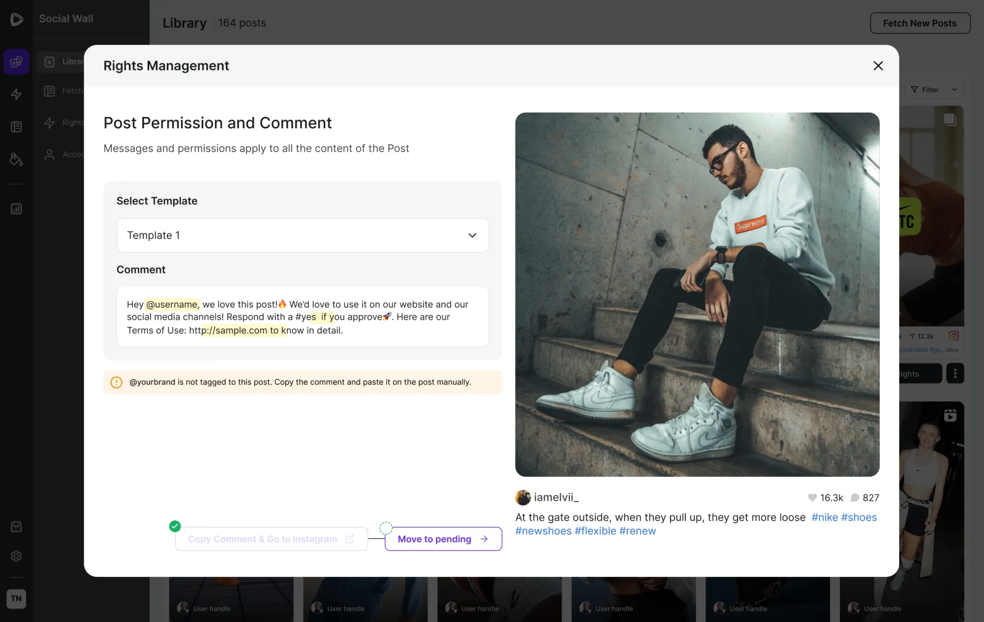 Comment copied, Move to pending enabled