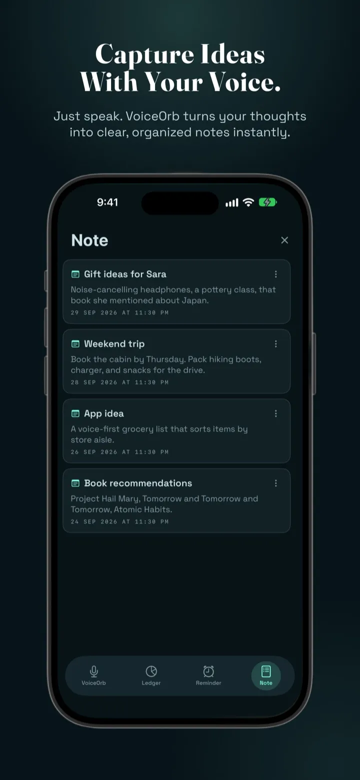Notes captured by voice